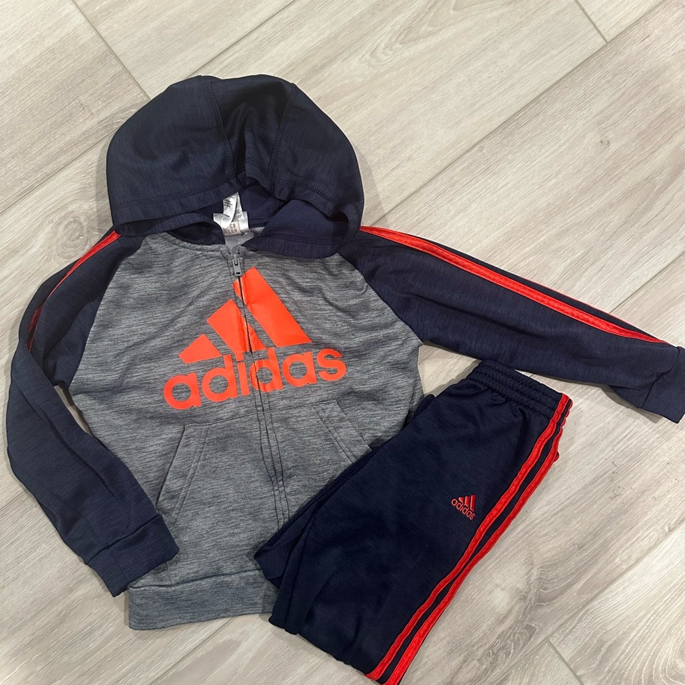 Adidas set pants and jacket orange navy blue size 5